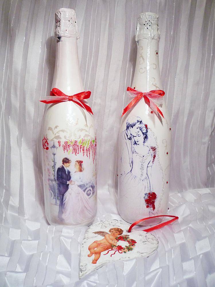 Декупаж. свадебные бутылки для прекрасной пары. мастер-класс с пошаговыми фото
