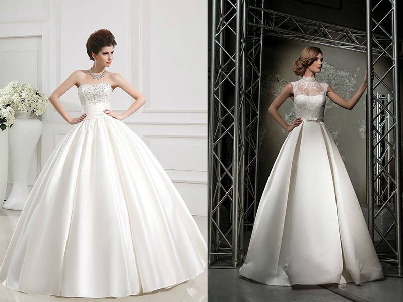 Атласное свадебное платье 2020: фото моделей со шлейфом, кружевом и рукавами