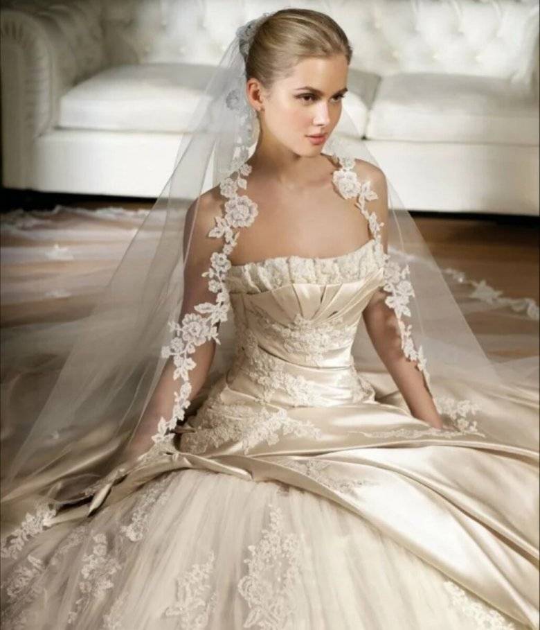 Свадебные платья цвета шампань: кружевные, не пышные, фото невест