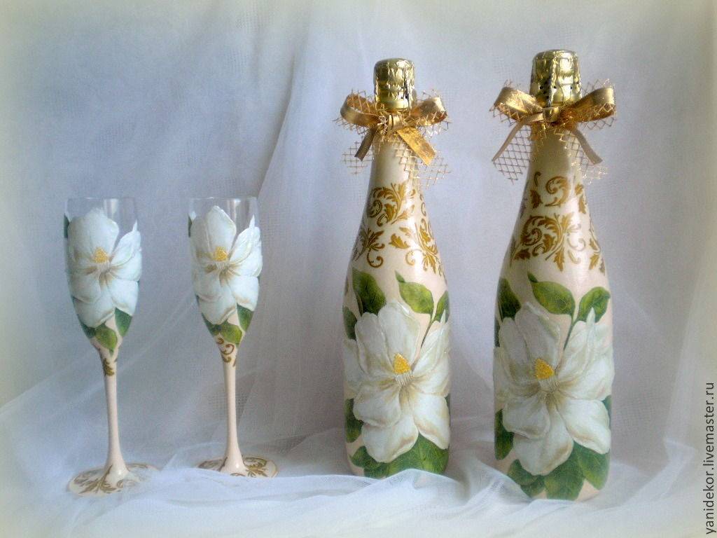 Свадебные бутылки своими руками 100 идей по оформлению шампанского, мастер-классы по украшению