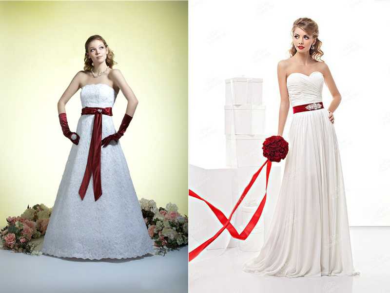 Платье с красным поясом. Свадебное платье с красным поясом. Свадебное платье с красной лентой на поясе. Свадебное платье с бордовым поясом. Белое платье с красным поясом.