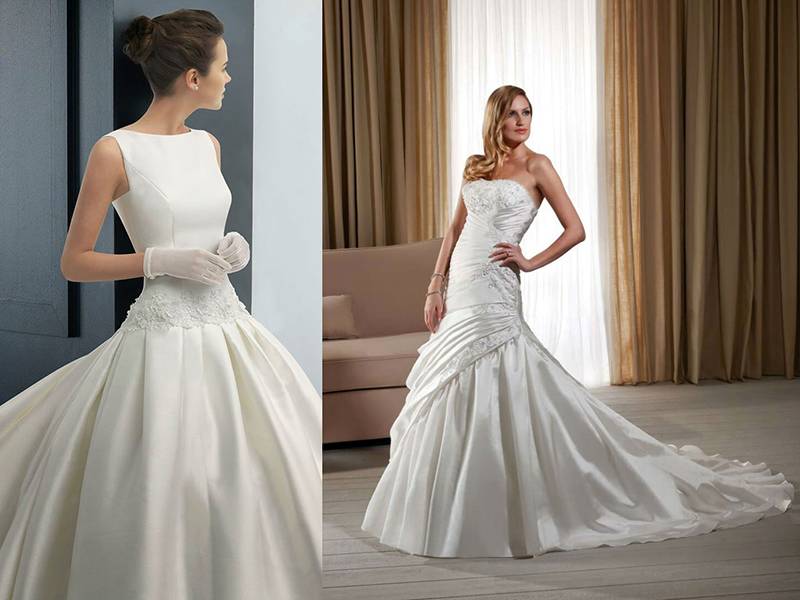 Атласное свадебное платье: пышные, короткие, прямые и другие модели