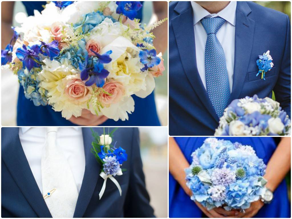 Букет невесты с голубыми цветами - фото