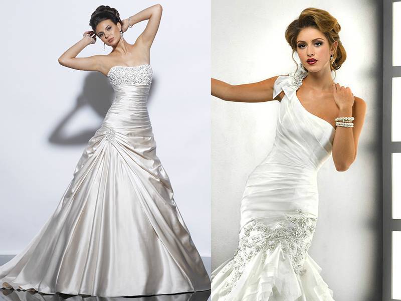 Атласное свадебное платье: модные фасоны и модели с фото, недостатки материала